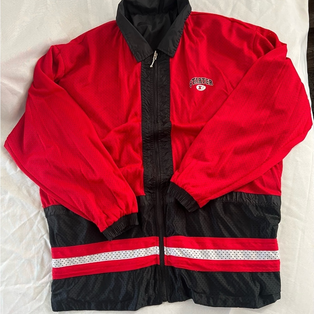 Vintage Starter Jacket Red Black Y2K Windbreaker Streetwear Oversized 90s Large - Picture 2 of 6